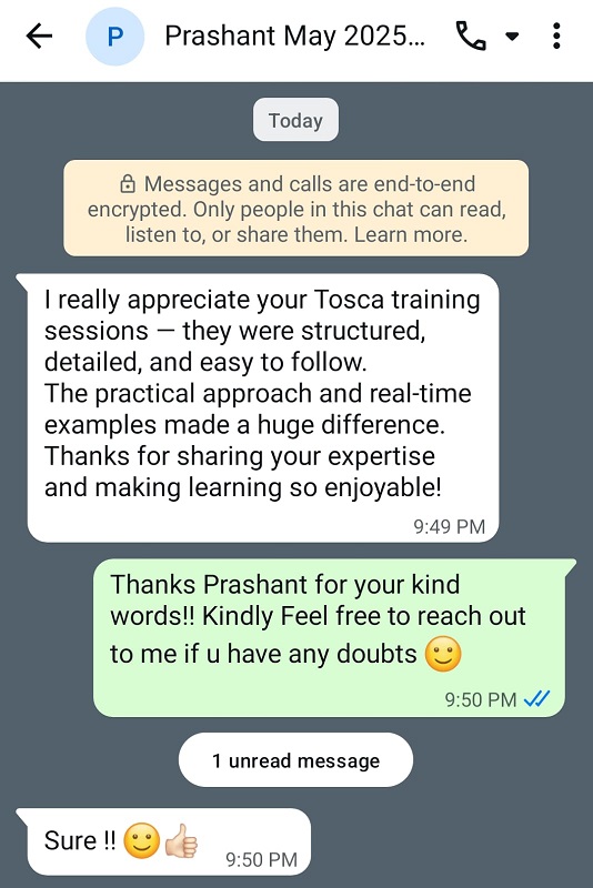 Tosca Training real world feedback